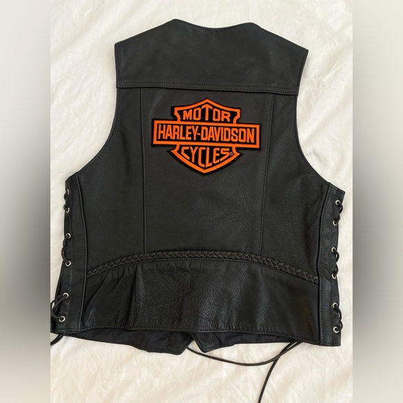 Harley-Davidson Other - Harley Davidson Leather Vest embroidered with penny coin extenders Vintage 90s
